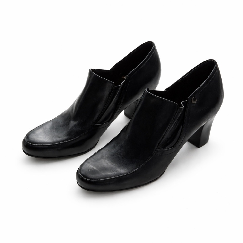 Franco Sarto Renada Black Leather Block Heel Ankle Booties Size 9